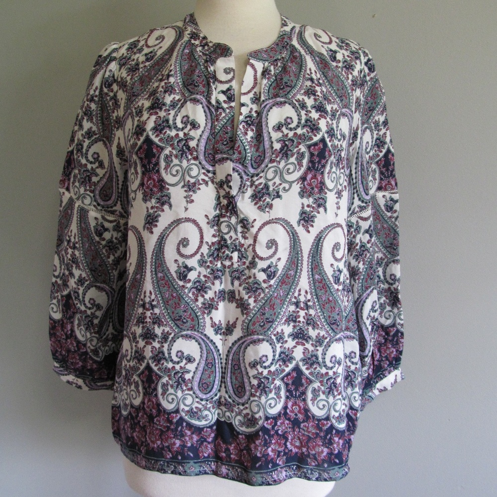 Lucky Brand White Paisley Print Boho Blouse